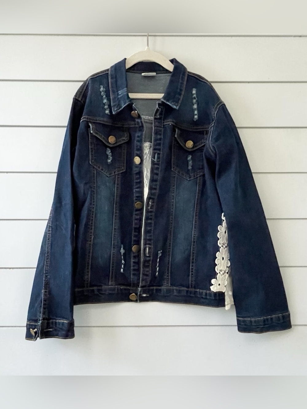 ML KIDS Girls' Dark Blue Denim Jacket with Lace Accent Size 10